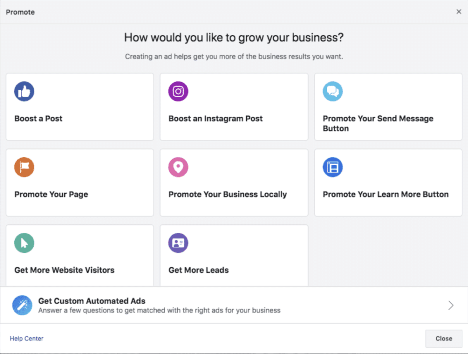 How would you like to grow your business on Facebook?
