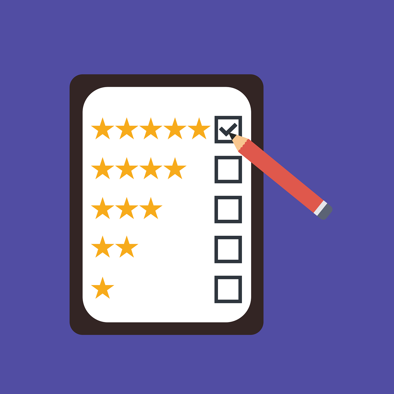 5 star rating survey with pencil