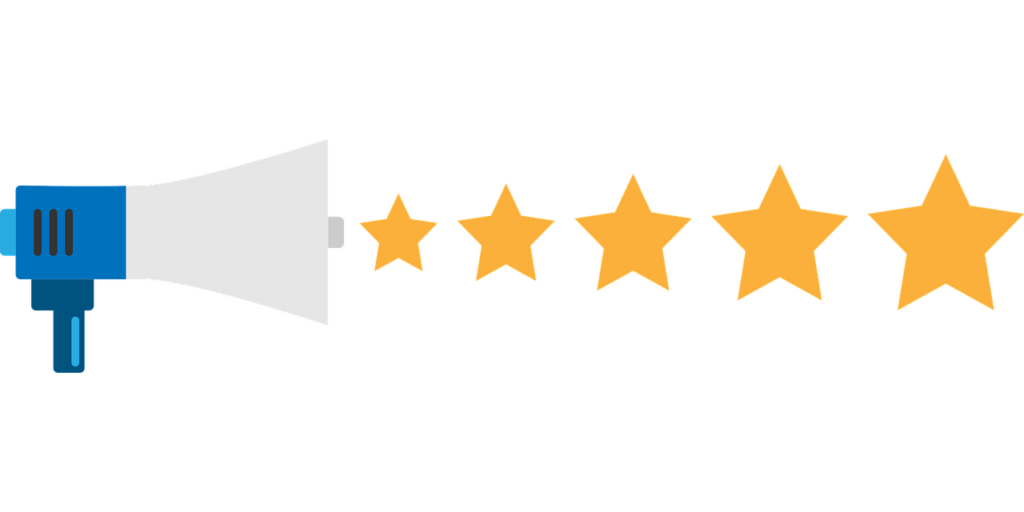 5 star review with megaphone