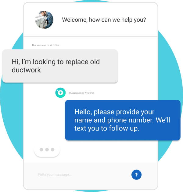 Web chat lead capture where an AI assistant collects customer details for AI for home services