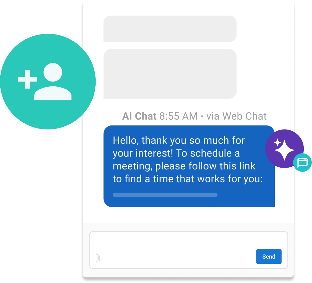 AI web chat interface capturing patient contact information to secure new leads for dental virtual receptionists.