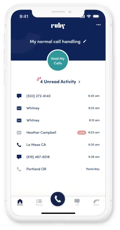 Mobile call handling app managing client messages for best virtual receptionist for law firms.