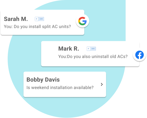 ustomer inquiries from multiple platforms in a unified inbox, showing how AI for home services captures and organizes leads efficiently.